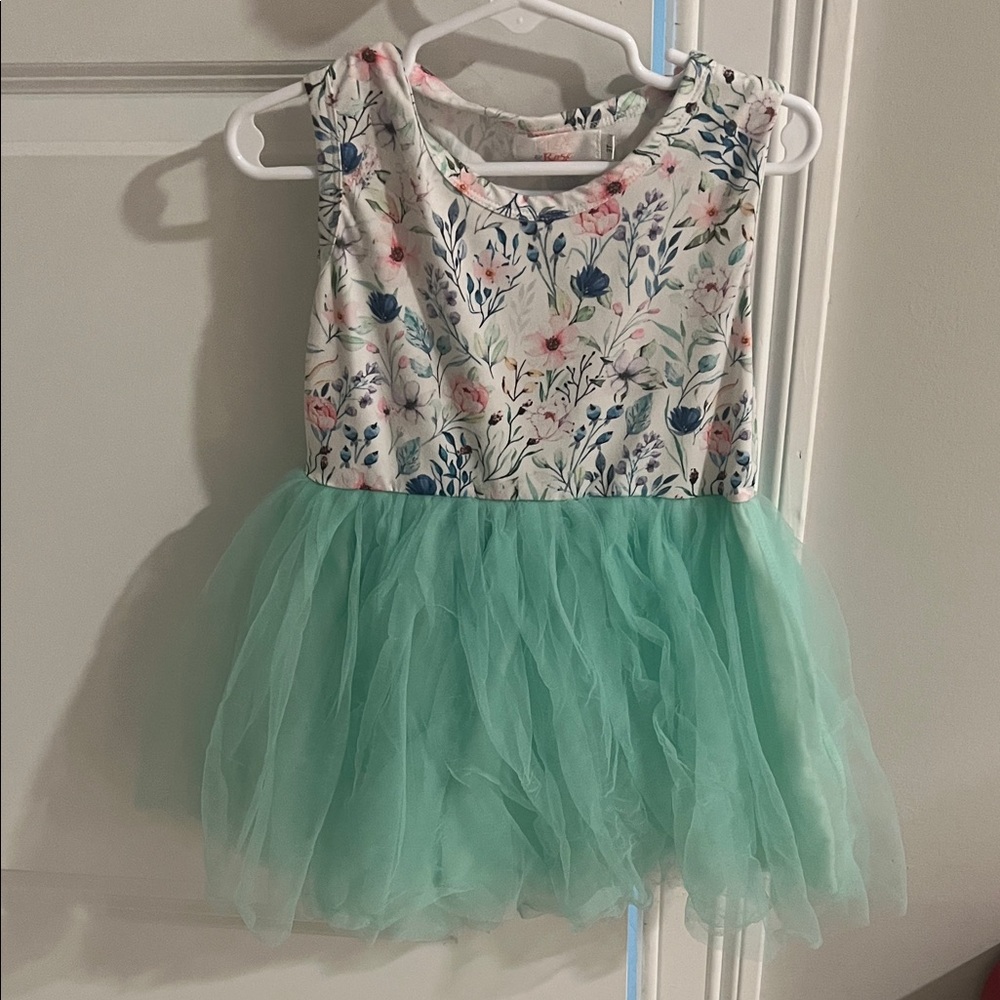 Girls Floral Top Mint Tulle Dress